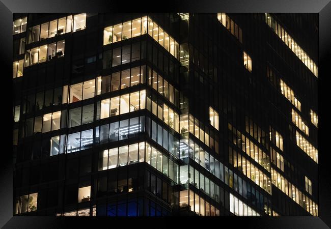 Office Building Windows At Night Corporate Background Framed Print by Artur Bogacki