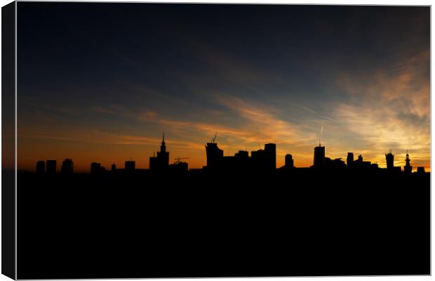 Warsaw Skyline Silhouette At Sunset Canvas Print by Artur Bogacki