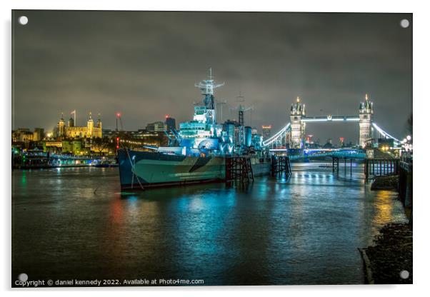 HMS Belfast with Tower Bridge  Acrylic by daniel kennedy