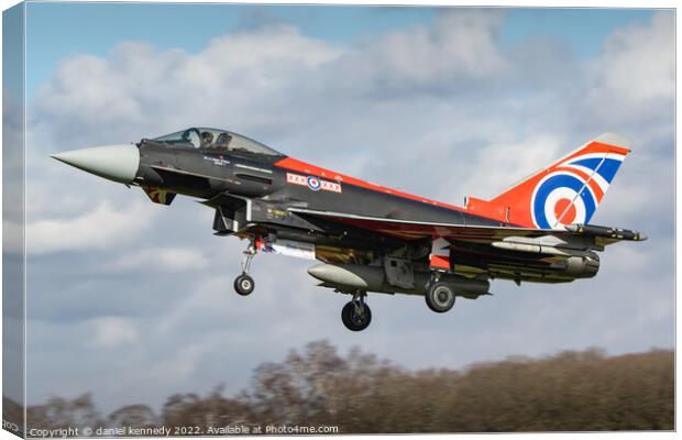 RAF Typhoon 'BlackJack' landing at Coningsby  Canvas Print by daniel kennedy