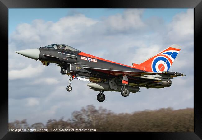 RAF Typhoon 'BlackJack' landing at Coningsby  Framed Print by daniel kennedy