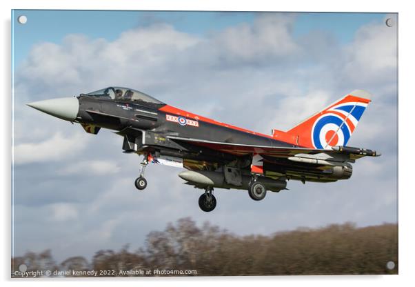 RAF Typhoon 'BlackJack' landing at Coningsby  Acrylic by daniel kennedy