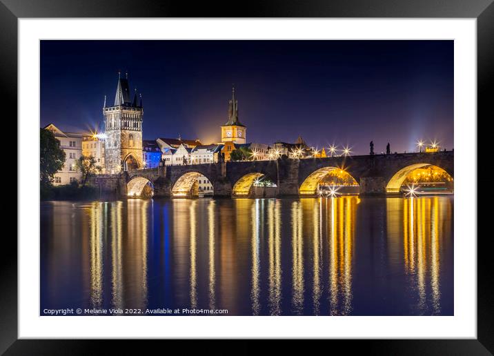 Night impression of Charles Bridge with Old Town B Framed Mounted Print by Melanie Viola
