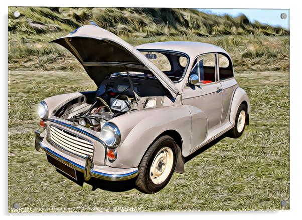 Coastal Classic: The Timeless Morris Minor Acrylic by Kevin Maughan