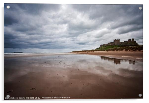 Bamburgh Castle taken from the beach on a stormy day Acrylic by Jenny Hibbert