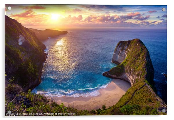 Kelingking beach at sunset in Nusa Penida island, Bali Acrylic by Stan Lihai