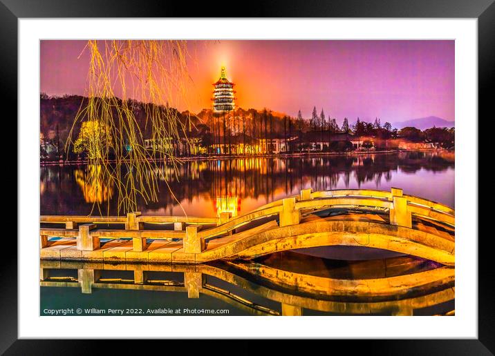 Leifeng Pagoda Bridge West Lake Reflection Hangzhou China Framed Mounted Print by William Perry