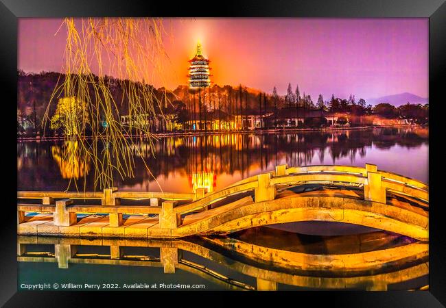 Leifeng Pagoda Bridge West Lake Reflection Hangzhou China Framed Print by William Perry