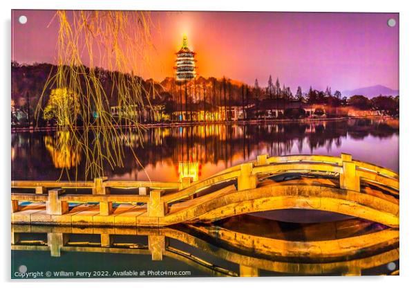 Leifeng Pagoda Bridge West Lake Reflection Hangzhou China Acrylic by William Perry