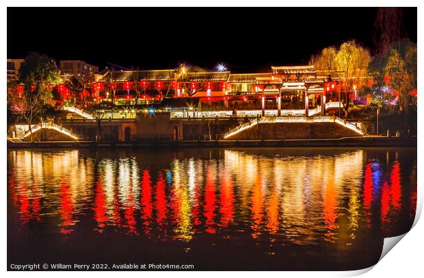 Chinese Gate Grand Canal Buildings Hangzhou China Print by William Perry