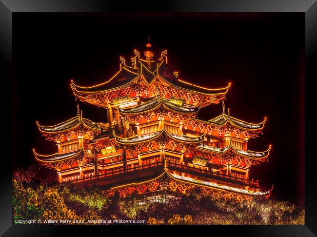 Chenghuang Pavilion Night West Lake Hangzhou China Framed Print by William Perry