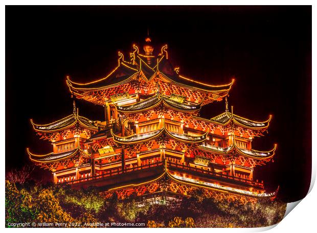 Chenghuang Pavilion Night West Lake Hangzhou China Print by William Perry