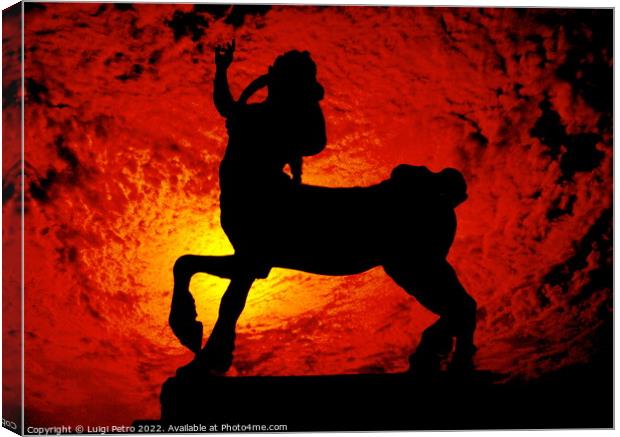 Sculpture of a Centaur against a red hot sky. Canvas Print by Luigi Petro