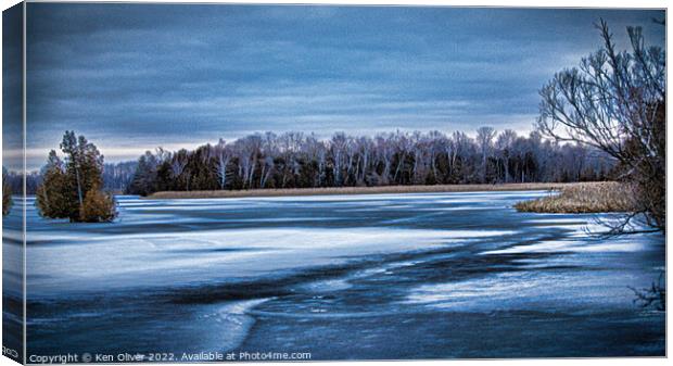 "Winter Wonderland: Frozen Tranquility at Trent Ca Canvas Print by Ken Oliver