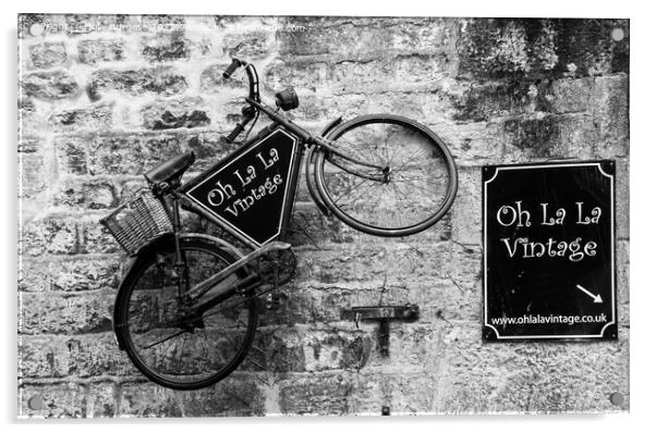 French Elegance: Vintage Bicycle Against Brick Fac Acrylic by Holly Burgess