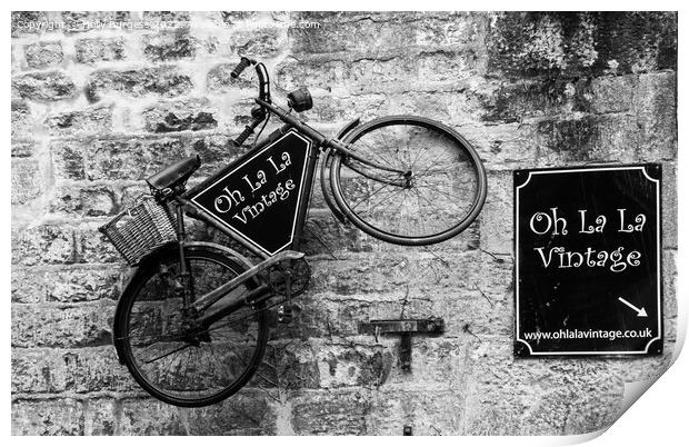 French Elegance: Vintage Bicycle Against Brick Fac Print by Holly Burgess