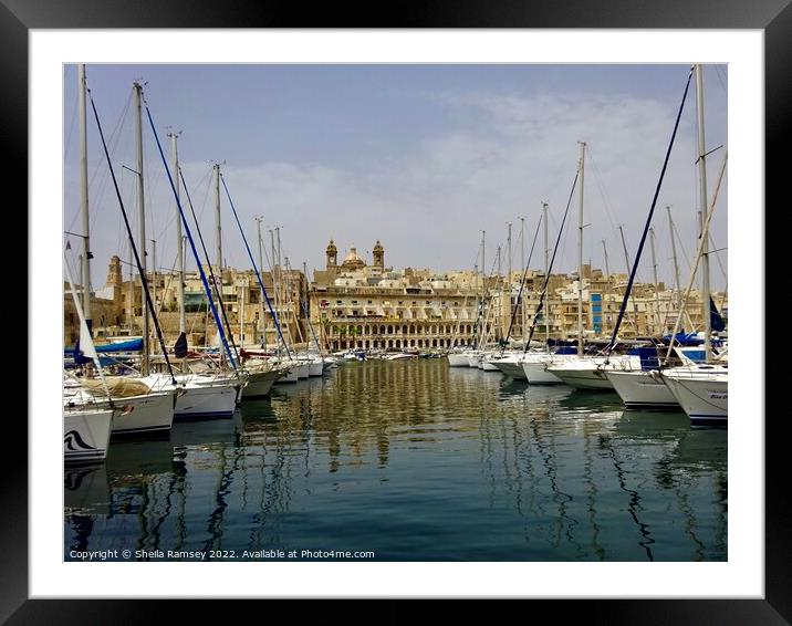 Vittoriosa Harbour Reflections Framed Mounted Print by Sheila Ramsey