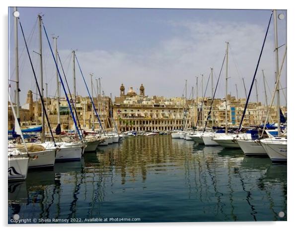 Vittoriosa Harbour Reflections Acrylic by Sheila Ramsey