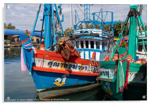 Thai fishing boats, Acrylic by Kevin Hellon