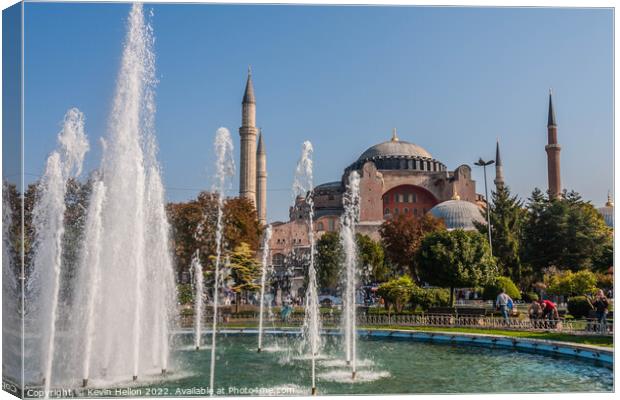 The Sultan Ahmad Maydan Fountain with Hagia Sophia in background Canvas Print by Kevin Hellon