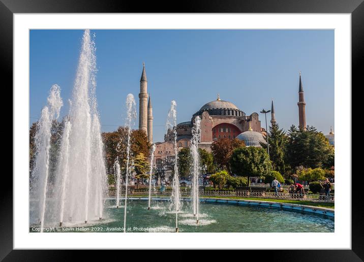 The Sultan Ahmad Maydan Fountain with Hagia Sophia in background Framed Mounted Print by Kevin Hellon