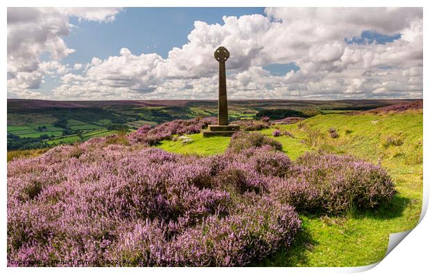 Heather At Rosedale Millennium Cross Print by Richard Burdon