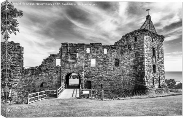 Ruins of St Andrews Castle, Kingdom of Fife, mono Canvas Print by Angus McComiskey