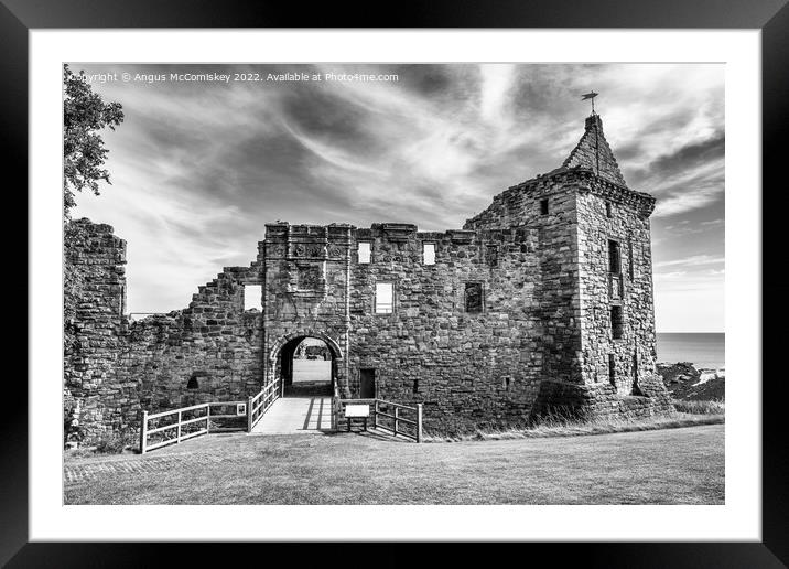 Ruins of St Andrews Castle, Kingdom of Fife, mono Framed Mounted Print by Angus McComiskey