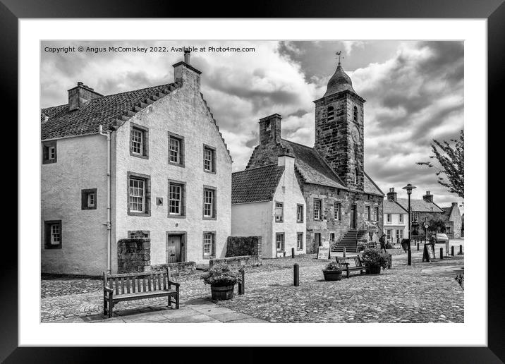 Main Square in village of Culross in Fife mono Framed Mounted Print by Angus McComiskey