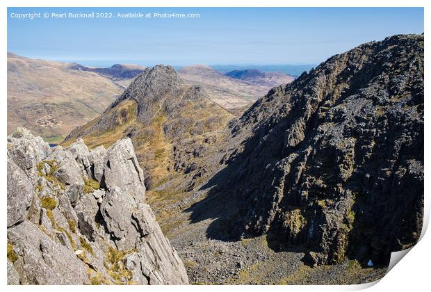 Tryfan and Bristly Ridge Mountains Snowdonia Wales Print by Pearl Bucknall