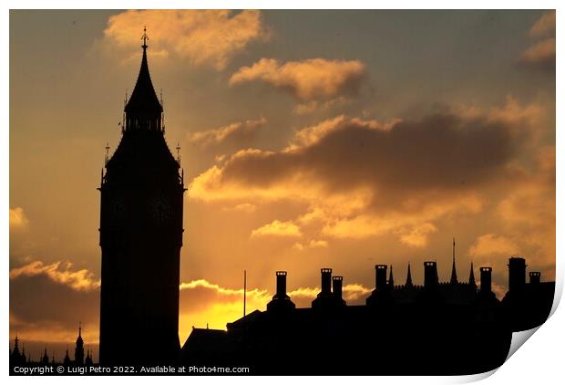 Sunset over Big Ben,, London, United Kingdom. Print by Luigi Petro