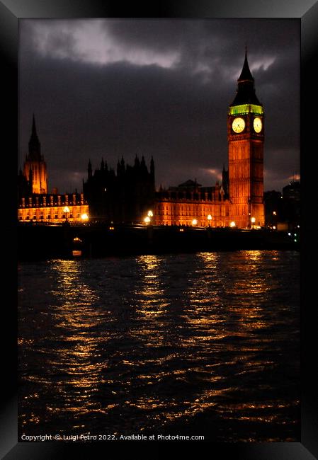 Panoramic view across the Thames  of Westminster and Big Ben at n Framed Print by Luigi Petro