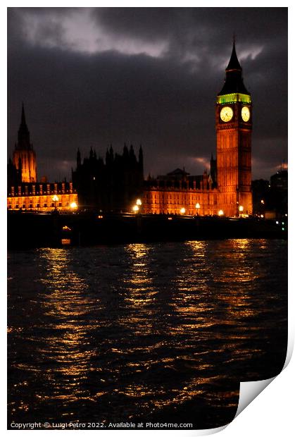 Panoramic view across the Thames  of Westminster and Big Ben at n Print by Luigi Petro