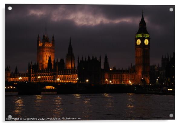 Stormy night over Westminster ,London, United Kingdom. Acrylic by Luigi Petro
