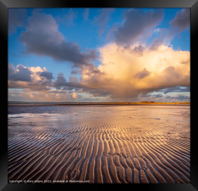 Ripples at sunset on Instow Beach Framed Print by Gary Holpin