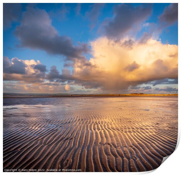 Ripples at sunset on Instow Beach Print by Gary Holpin