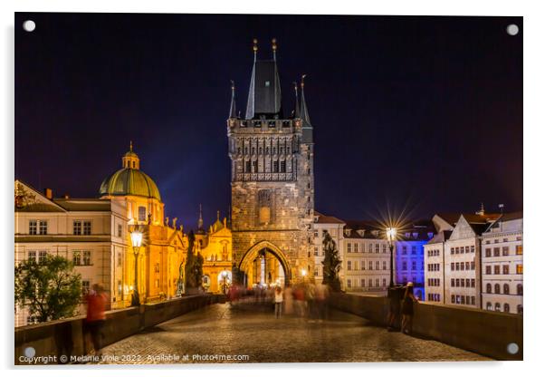 Evening bustle at the Charles Bridge in Prague Acrylic by Melanie Viola