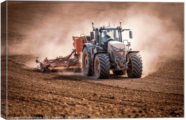 Tractor field drilling Canvas Print by Gary Holpin
