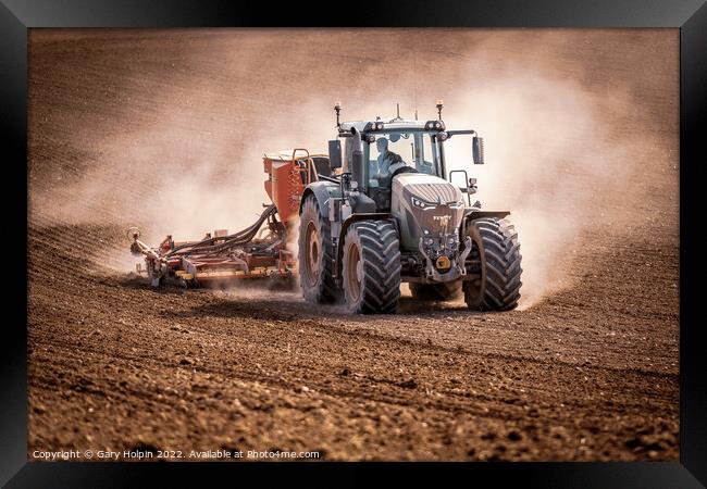 Tractor field drilling Framed Print by Gary Holpin