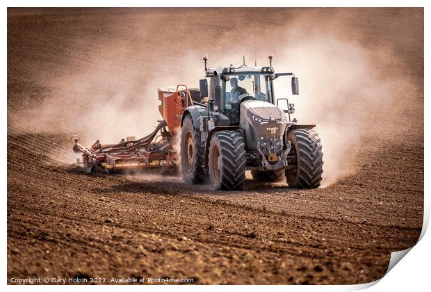 Tractor field drilling Print by Gary Holpin