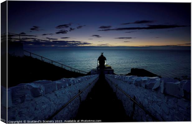 St Abbs lighthouse at blue hour just before Sunrise. Canvas Print by Scotland's Scenery