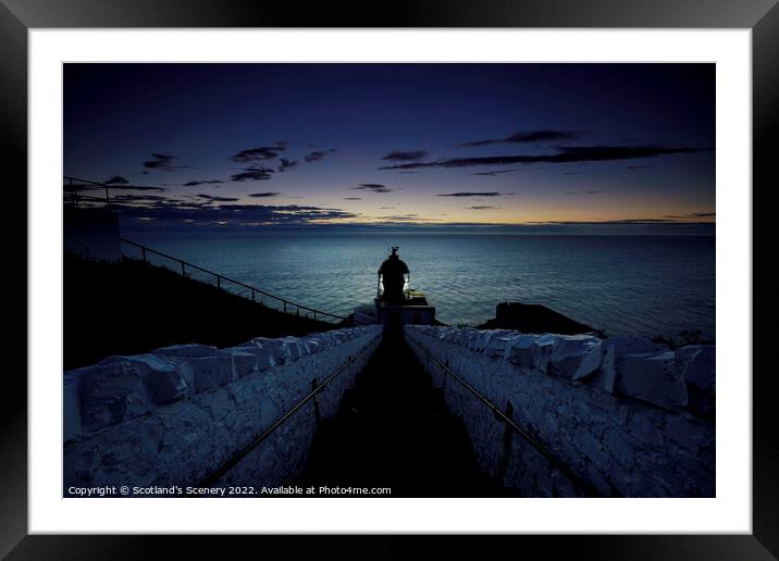 St Abbs lighthouse at blue hour just before Sunrise. Framed Mounted Print by Scotland's Scenery