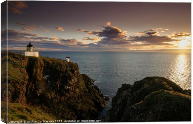 St Abbs head lighthouse at golden hour Canvas Print by Scotland's Scenery