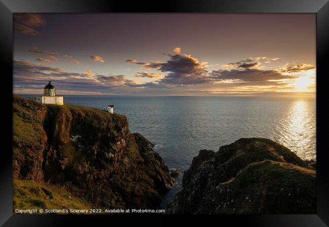 St Abbs head lighthouse at golden hour Framed Print by Scotland's Scenery