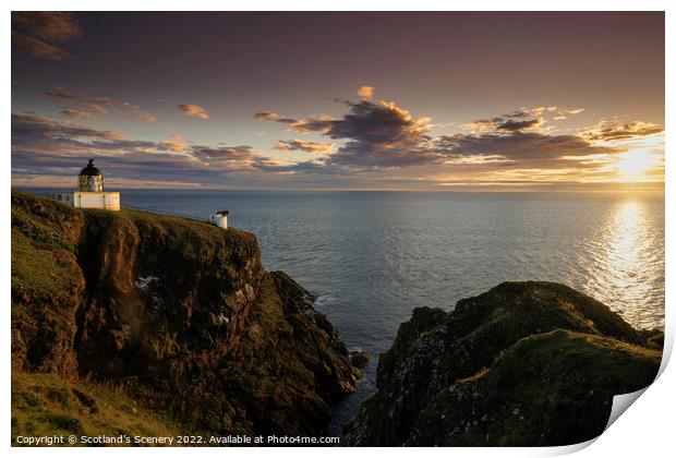 St Abbs head lighthouse at golden hour Print by Scotland's Scenery