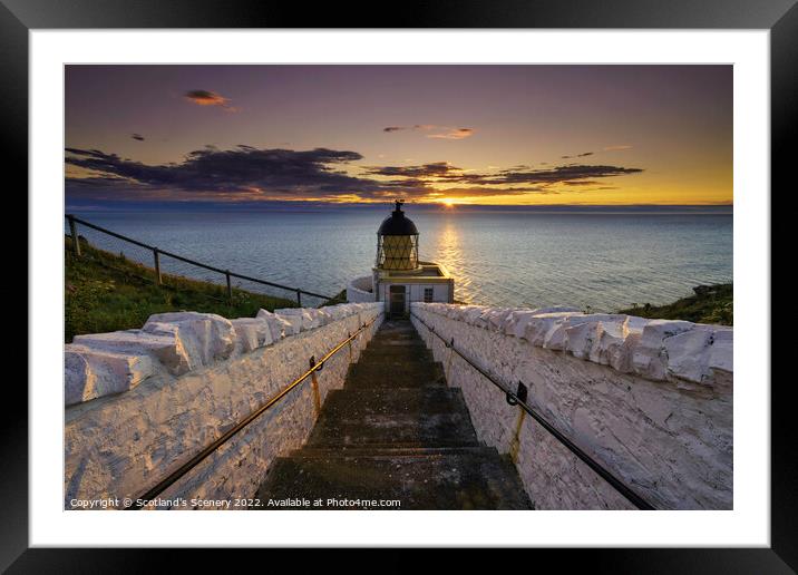 St Abbs lighthouse at golden hour Framed Mounted Print by Scotland's Scenery