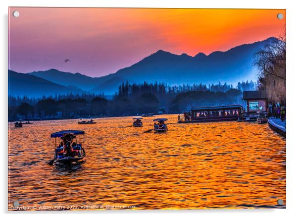 Boats Reflection Sunset West Lake Hangzhou Zhejiang China Acrylic by William Perry