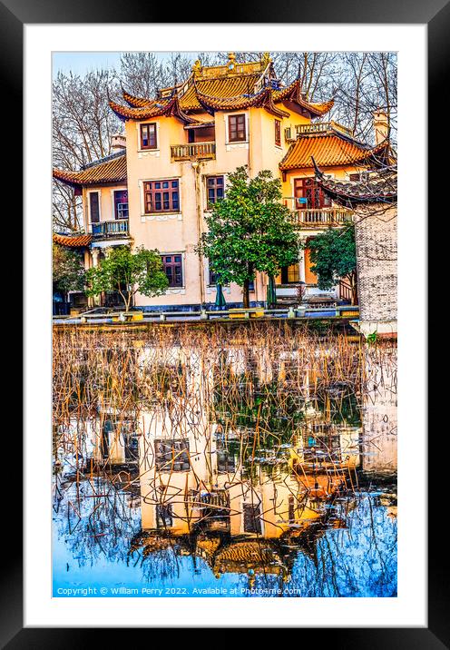 Old Chinese House West Lake Reflection Hangzhou Zhejiang China Framed Mounted Print by William Perry