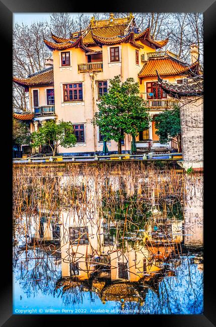 Old Chinese House West Lake Reflection Hangzhou Zhejiang China Framed Print by William Perry