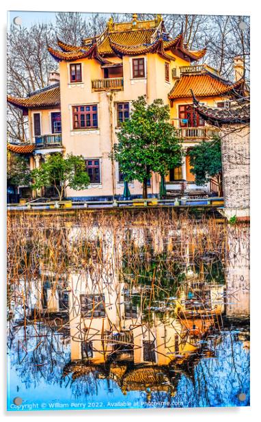 Old Chinese House West Lake Reflection Hangzhou Zhejiang China Acrylic by William Perry